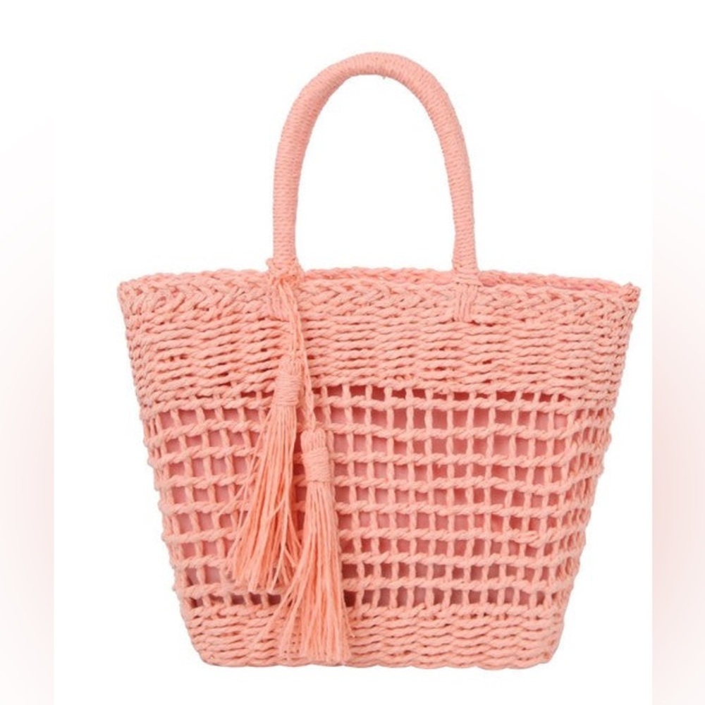 Pink Straw Cross Basket Bag